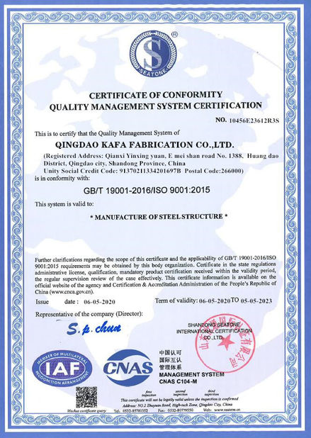 Çin Qingdao KaFa Fabrication Co., Ltd. Sertifikalar